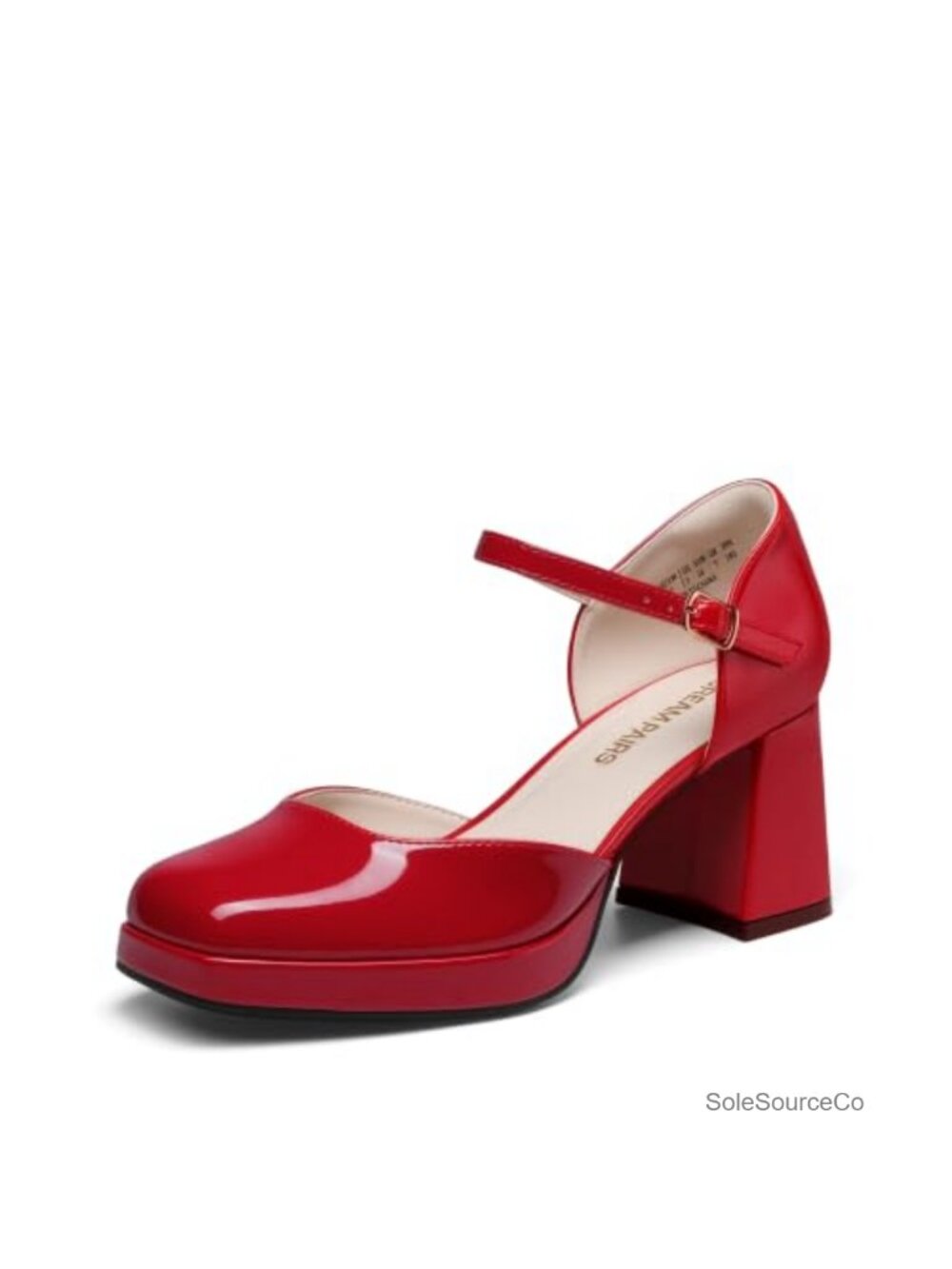Chunky Platform Heels Womens Square Toe Ankle Strap Faux Leather Pumps